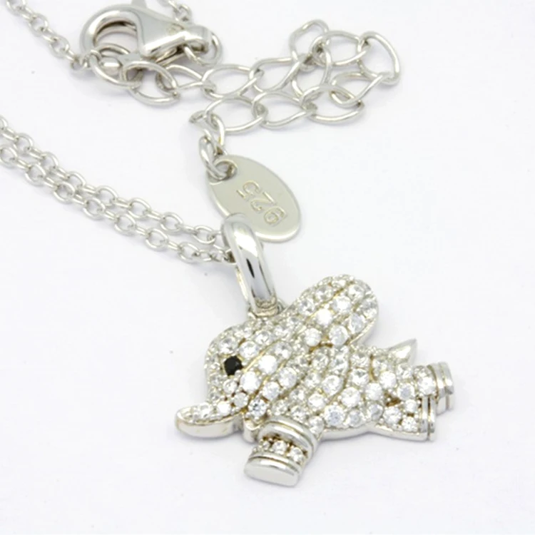OEM Trendy Cute Wholesalers 925 Sterling Silver Elephant Pendant With Zirconia Rhodium Plated Animal Necklace For Women