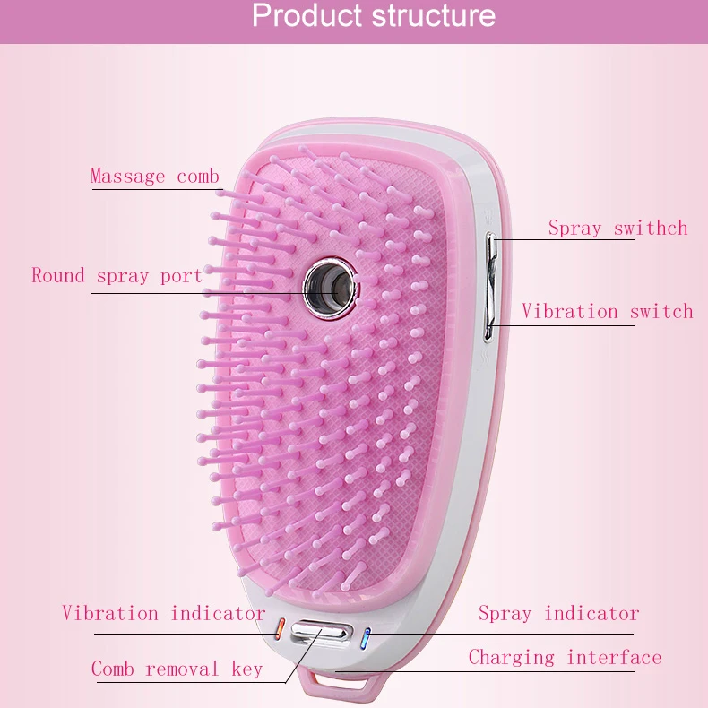 Portable frizz-free easy shine hair smooth combs nano mist steam sprayer electric vibrating scalp massage hair brush comb