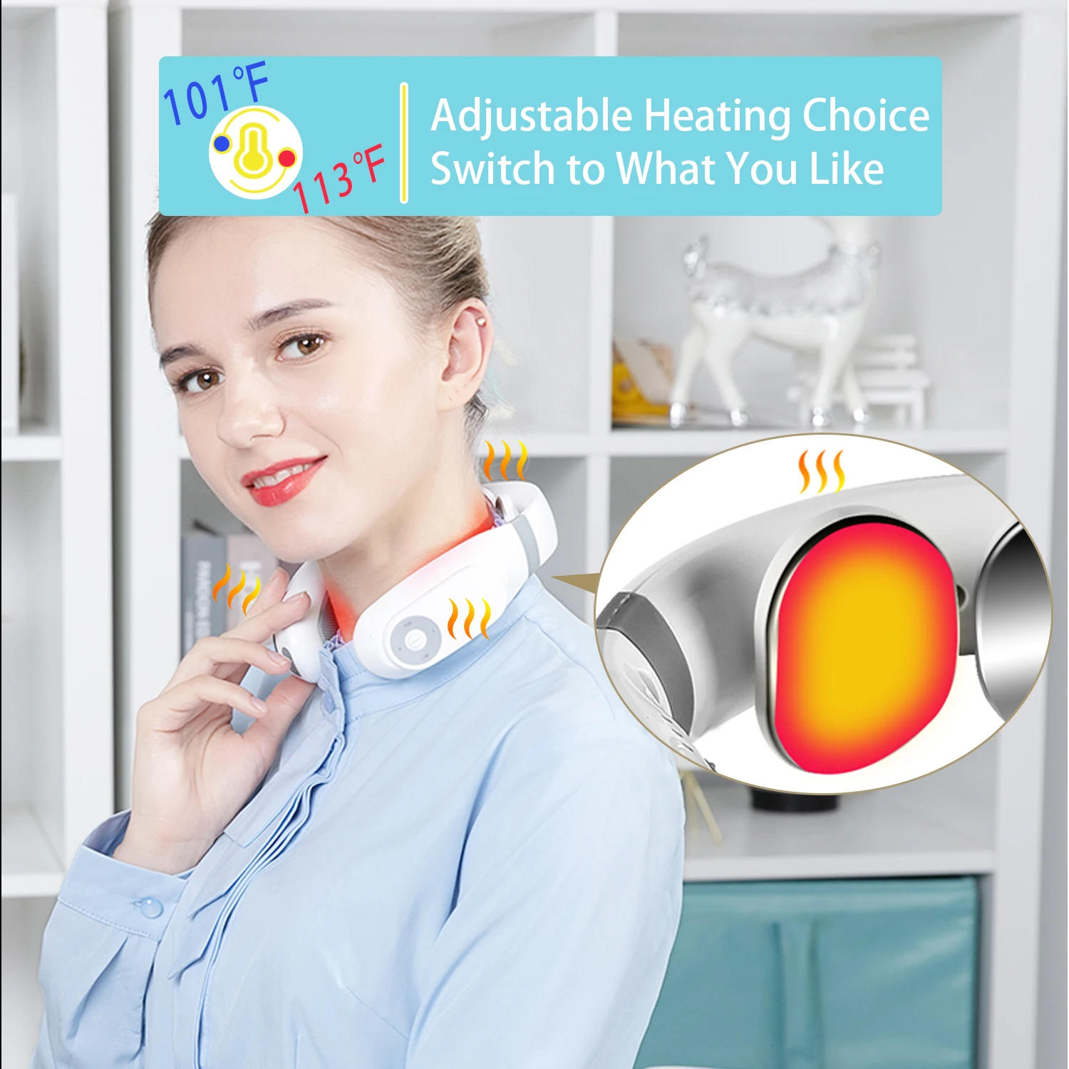 HEZHENG Neck Massager for Pain Relief Deep Tissue Cordless, Electric Pulse Neck Massager with Heat 3 Massage Pads Offer Deep Rel