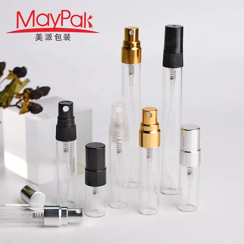 Wholesale Round 2ml 3ml 5ml 10ml With Black Aluminum Plastic Atomizer Small Mini Empty Refillable Glass Spray Perfume Bottle