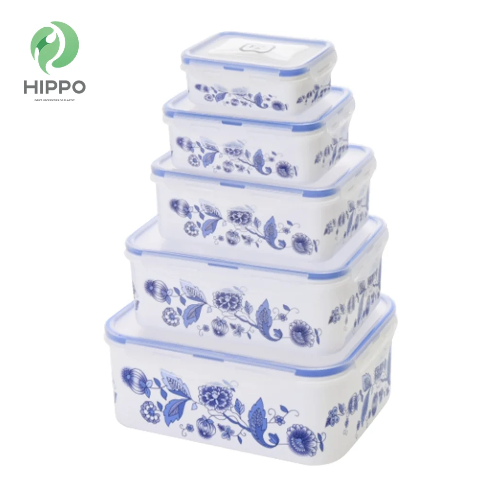 5 pcs different size customized rectangle plastic food container