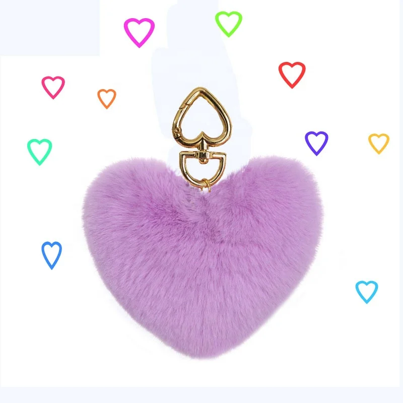 Оптовая продажа, цветной персонализируемый плюшевый материал, в форме сердца, персикового сердца, проверенный брелок с меховым шариком