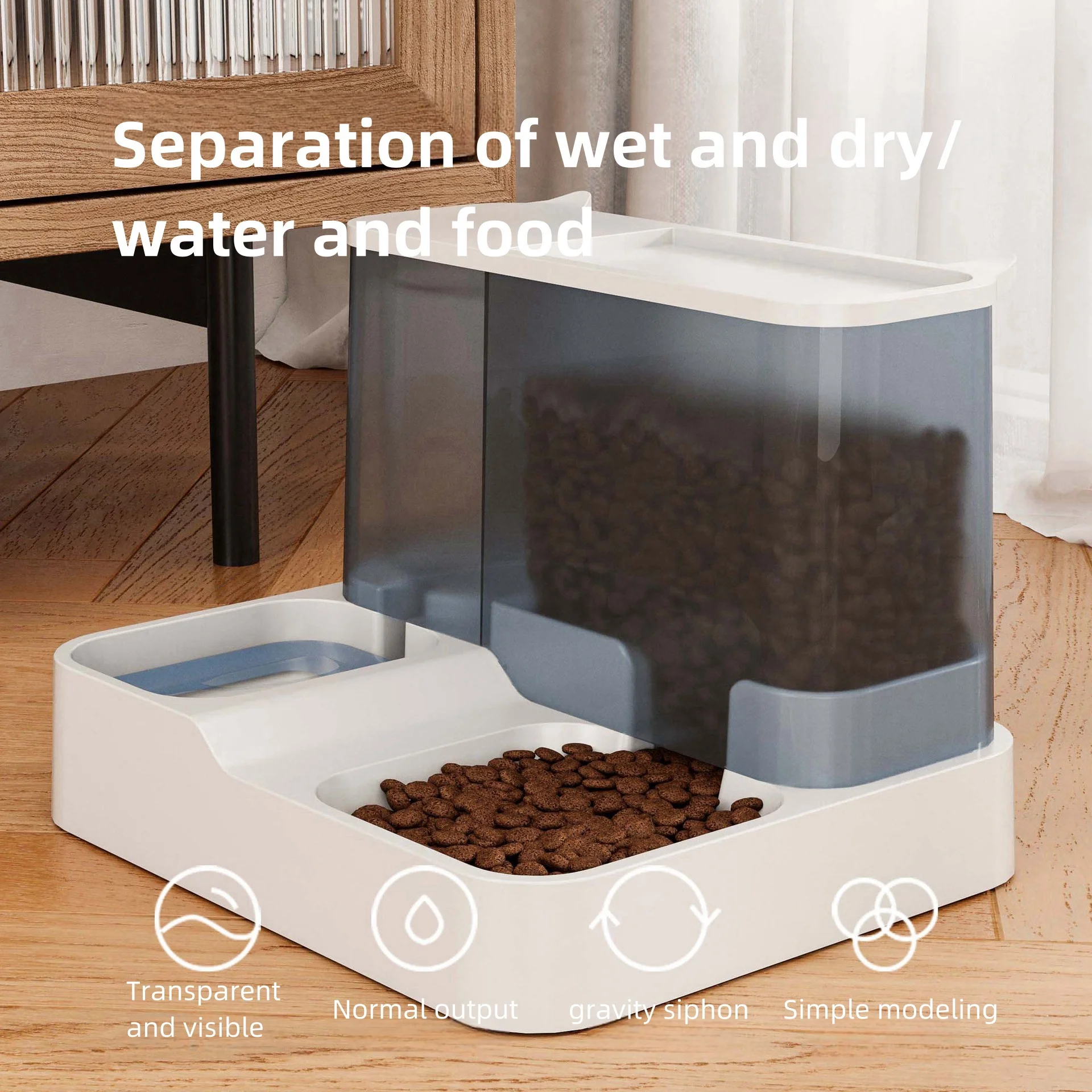 Dogs cats automatic feeder water dispenser large capacity cat bowls all-in-one flow of water does not wet the mouth