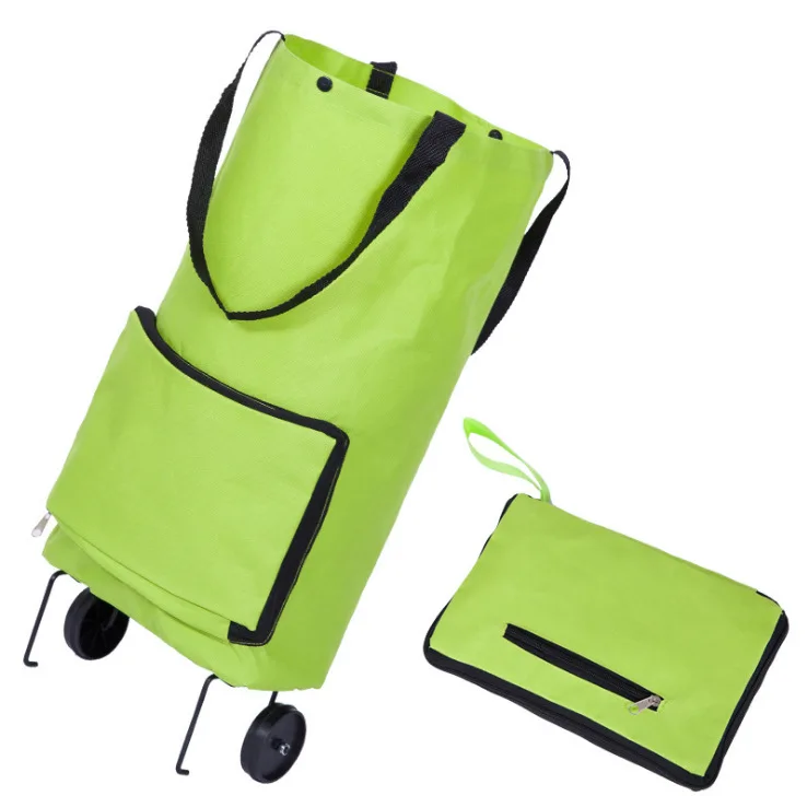 Supermarket Trolley 600d Polyester custom logo Wheeled Reusable Folding Shopping Cart Trolley Bag For Grocery low price