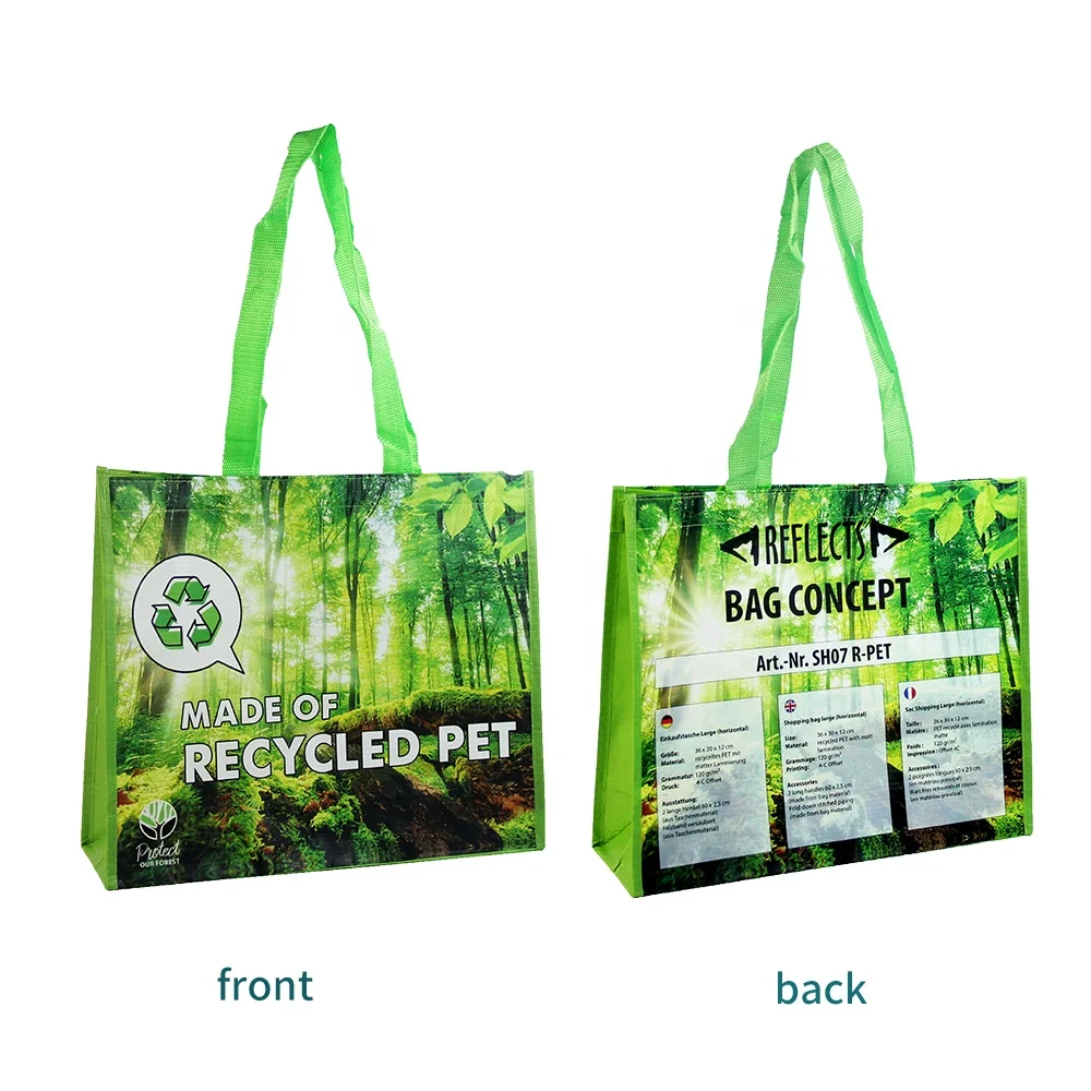 BSCI factory custom eco friendly green Reusable Laminated Polypropylene Shopping Tote recycled rpet bag
