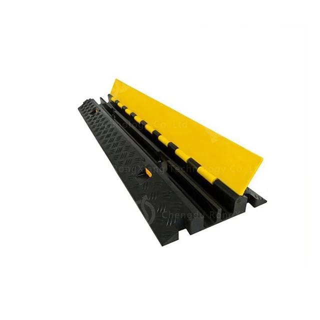 Heavy-Duty 2-Channel Cable Protector Cover Road Safety Rubber for Wire or Cable Premium Roadway Product