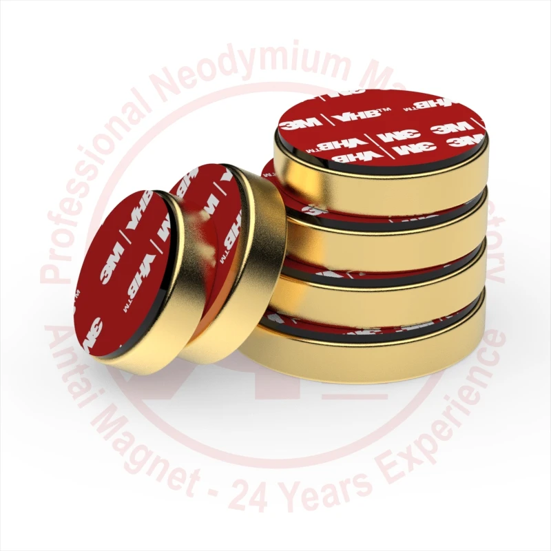 Magnets Caudal Meter Part High Temperature Magnet N50 Neodymium Cylinder Electroplated 18K Gold with VHB adhesive