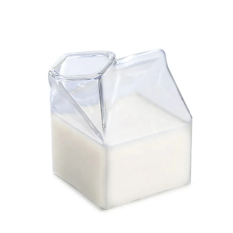 Factory Wholesale glass cups 250ml 380ml Creative Clear Japanese Square Glass Milk Box Home Breakfast Milk Cup