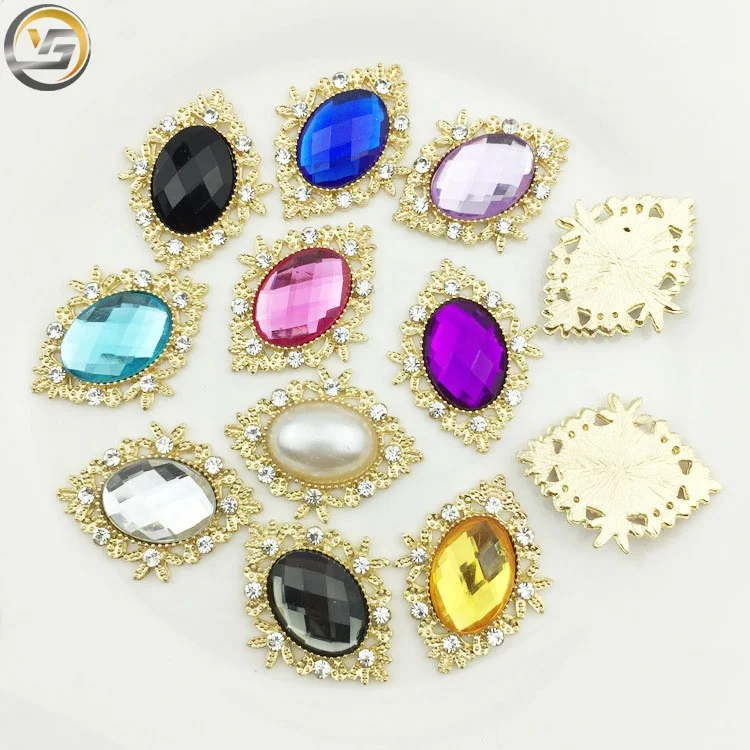 Wholesale Large Size Oval Shape Alloy Base Acrylic Flat Back rhinestones For Hair Clip