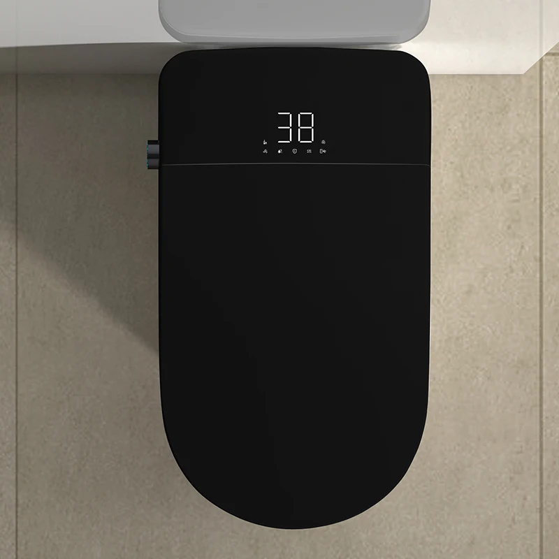 Automatic Flush Light Sensor Electronic Bidet Toilet Smart Seat Black Ceramic Wc Toilet Black One Piece Smart Toilet