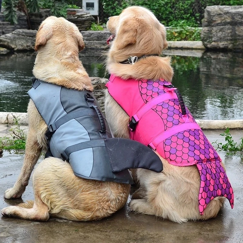 Pet Dog Safety Swimsuit Dog Life Jacket Ripstop Dog Lifesaver Shark Vests With Rescue Handle For Swimming Pool Beach Boating