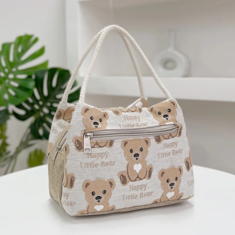 custom fabric food and drink storage bag for picnic happy little bear lunch bag customized thermal bag