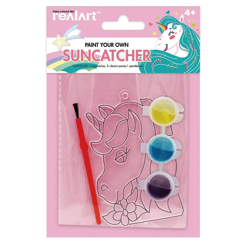 Window decor kid diy art unicorn rainbow handpaint stained glass panel suncatcher paint kit