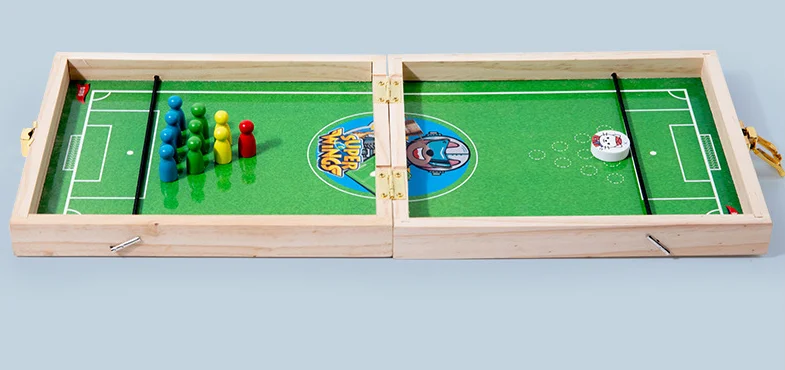 Wholesale 4 in 1 easy folding wooden football and bowling and puck and throwing tabletop board game for children and kids