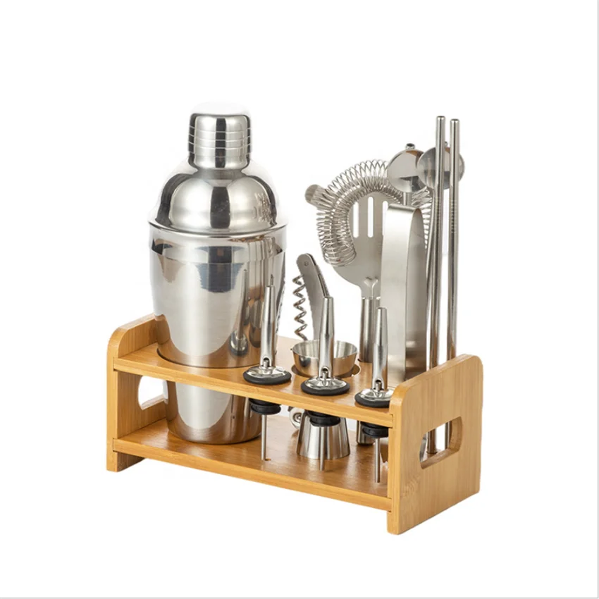 550ml/750ml Cocktail Shaker Set with Muddler Jigger Bar Spoon Ice Tong Bartender Kit Bar Set Stainless Steel Cocktail Set