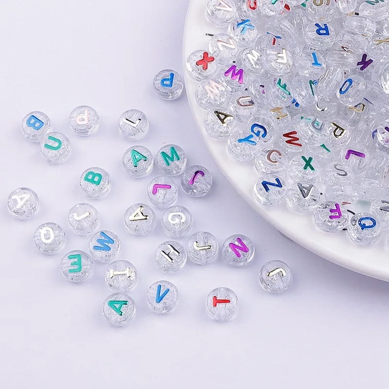 Starry sky green onion powder acrylic transparent beads DIY bracelet jewelry accessories three-dimensional English alphabet bead
