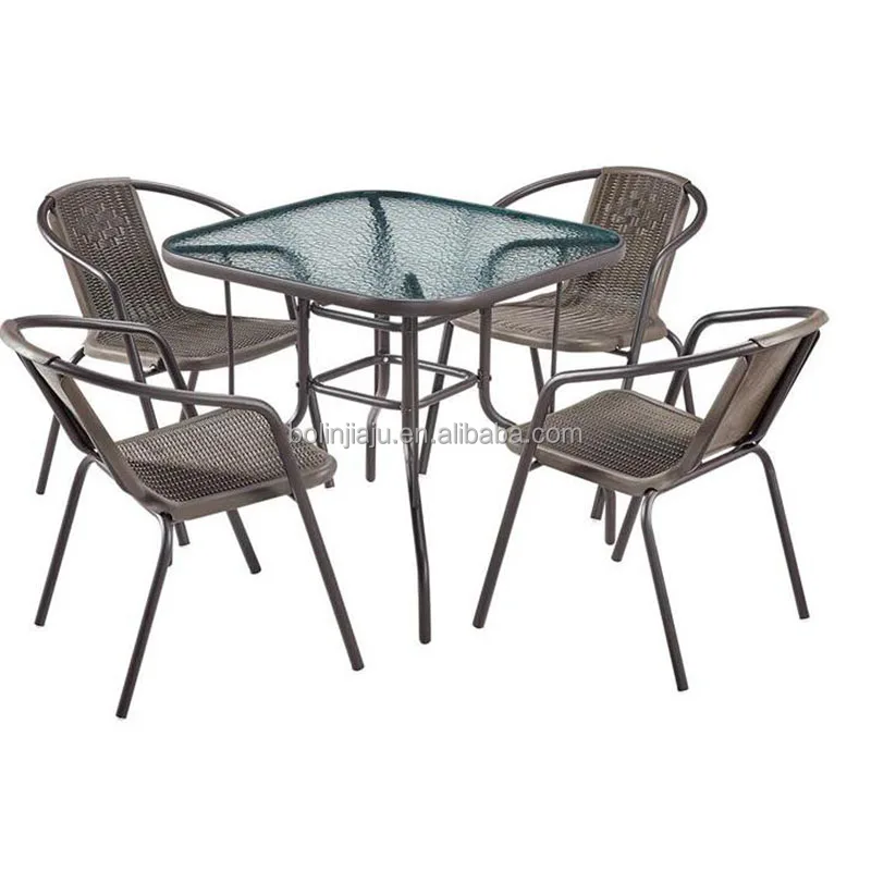 Garden Furniture Set Modern Style 4 Seater Dining Table Squared Table Glass Colors