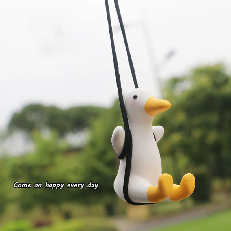 Gypsum Cute Anime Car Accessories Swing Duck Pendant Auto Rearview Mirror Ornaments Birthday Gift Decoration car perfume
