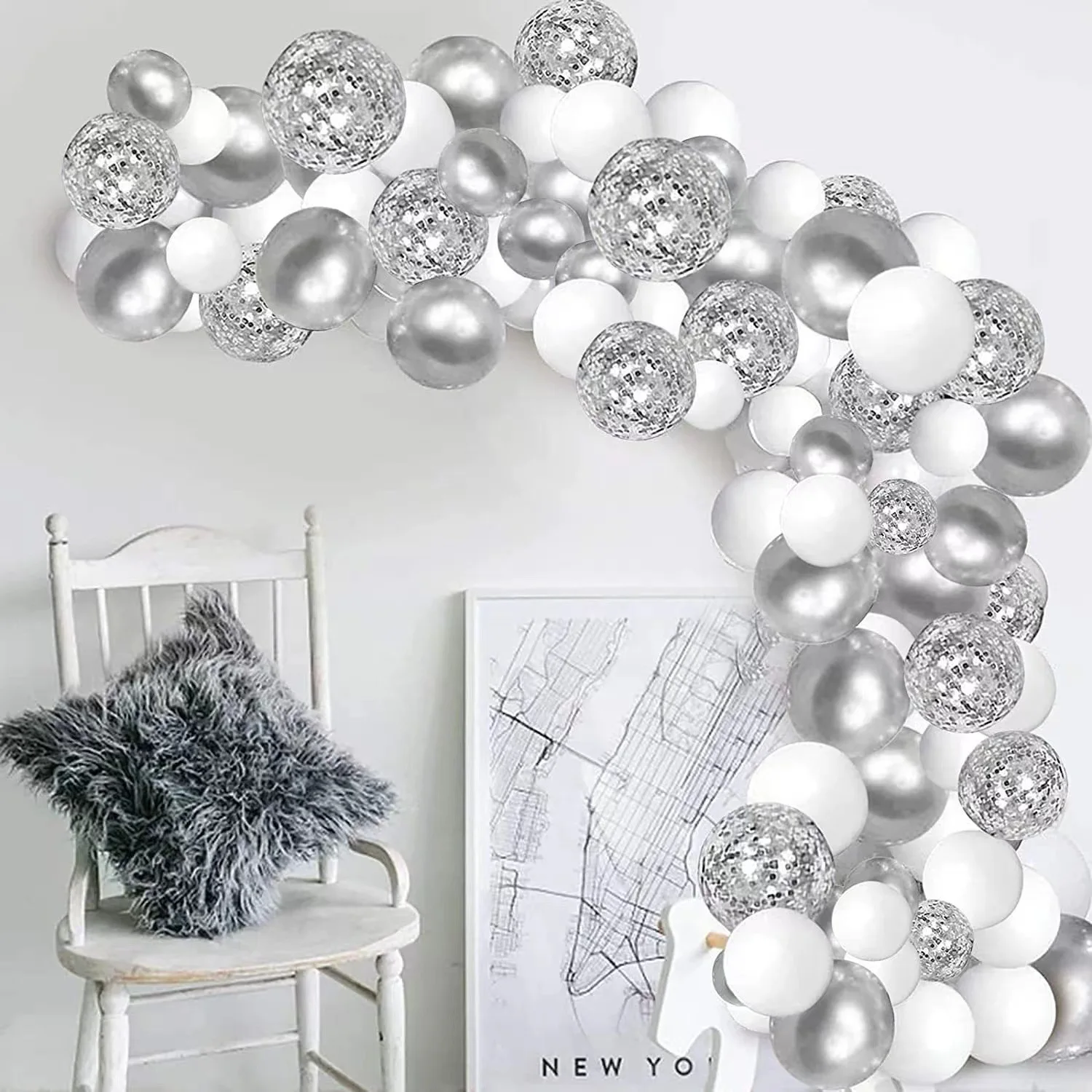 Silver white latex balloon chain suit latex balloon arch flower ring party supplies birthday surprise decoration layout