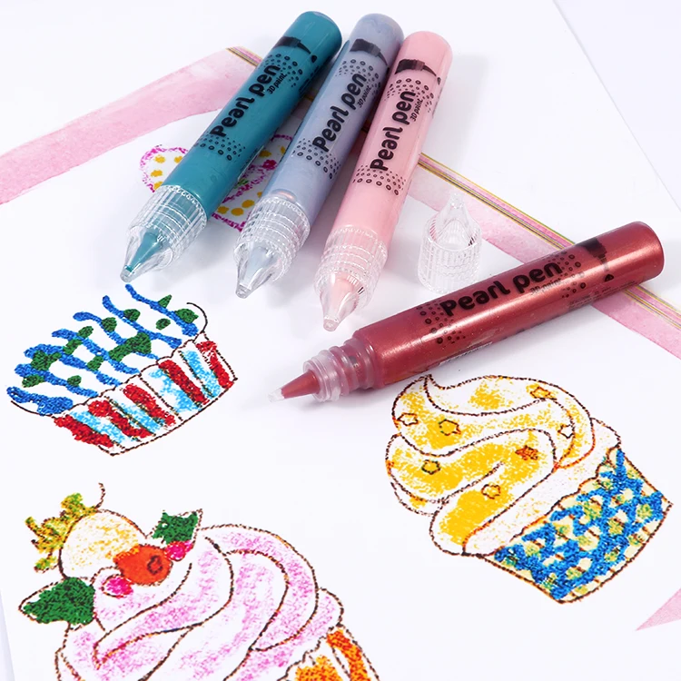 Foska New Item 20ml Four Color Kids Safe 3D Pearl Pen for Any Surface Non-toxic 3D Pearl Pen for Craft Drawing Paint