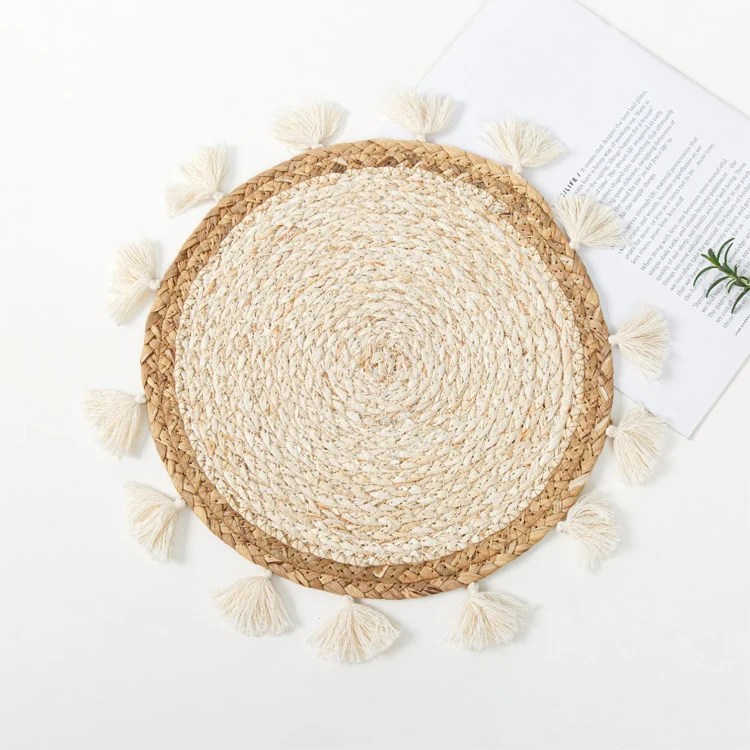 High quality Eco Friendly Natural Round water hyacinth placemat Braided Straw Placemats Customized Table Mat