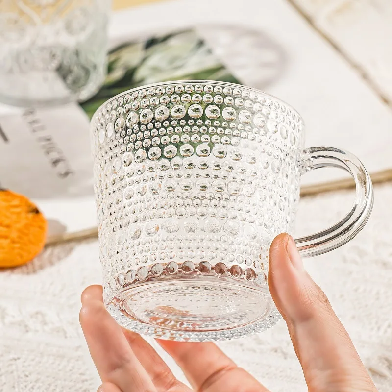 Haitang Flower Glass Ins Style Retro Coffee Cup Bead Stripe Breakfast Oatmeal Milk Cup