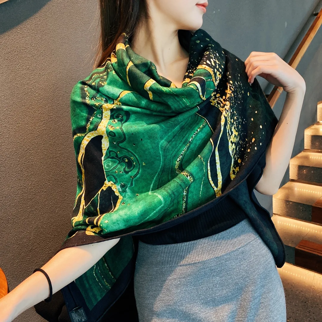 Stylish Square 140*140cm Double-sided Blended Silk And Cashmere Scarfs For Women