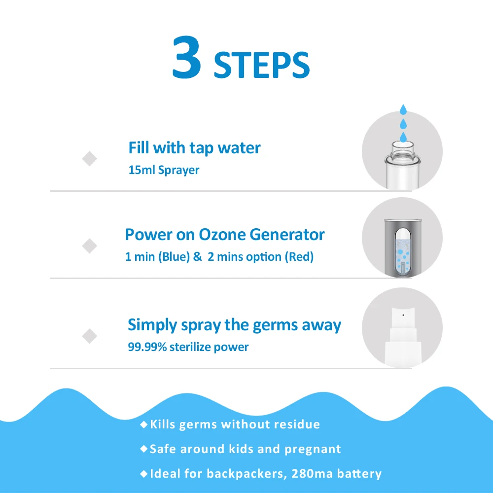 mini portable O3 sterilize dissolved ozone  generate hypochlorous acid ozone generator spray bottle