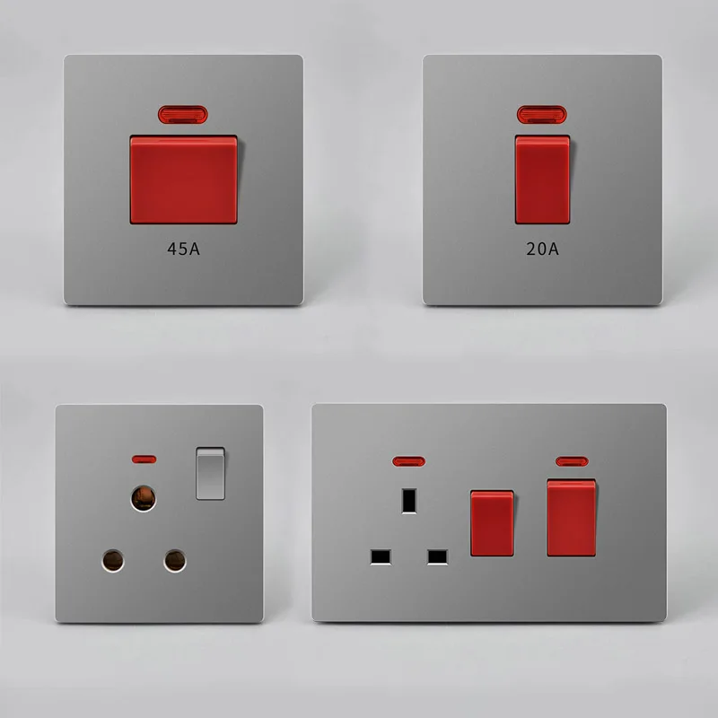 uk 2 3 5 6 7 8 kitchen ten gang gray 13A ac 2 gang  switch and socket on wall decoration plate switchmodule