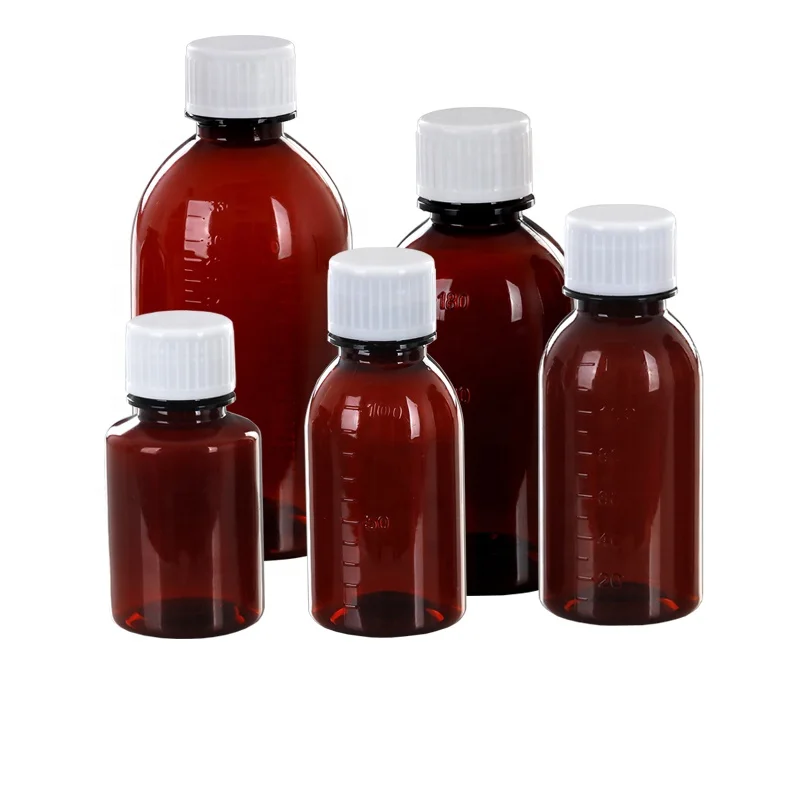 Hot-sale 30ml  60ml  80ml  100ml  120ml  150ml 180ml  330ml amber syrup bottle plastic bottle with child resistant cap