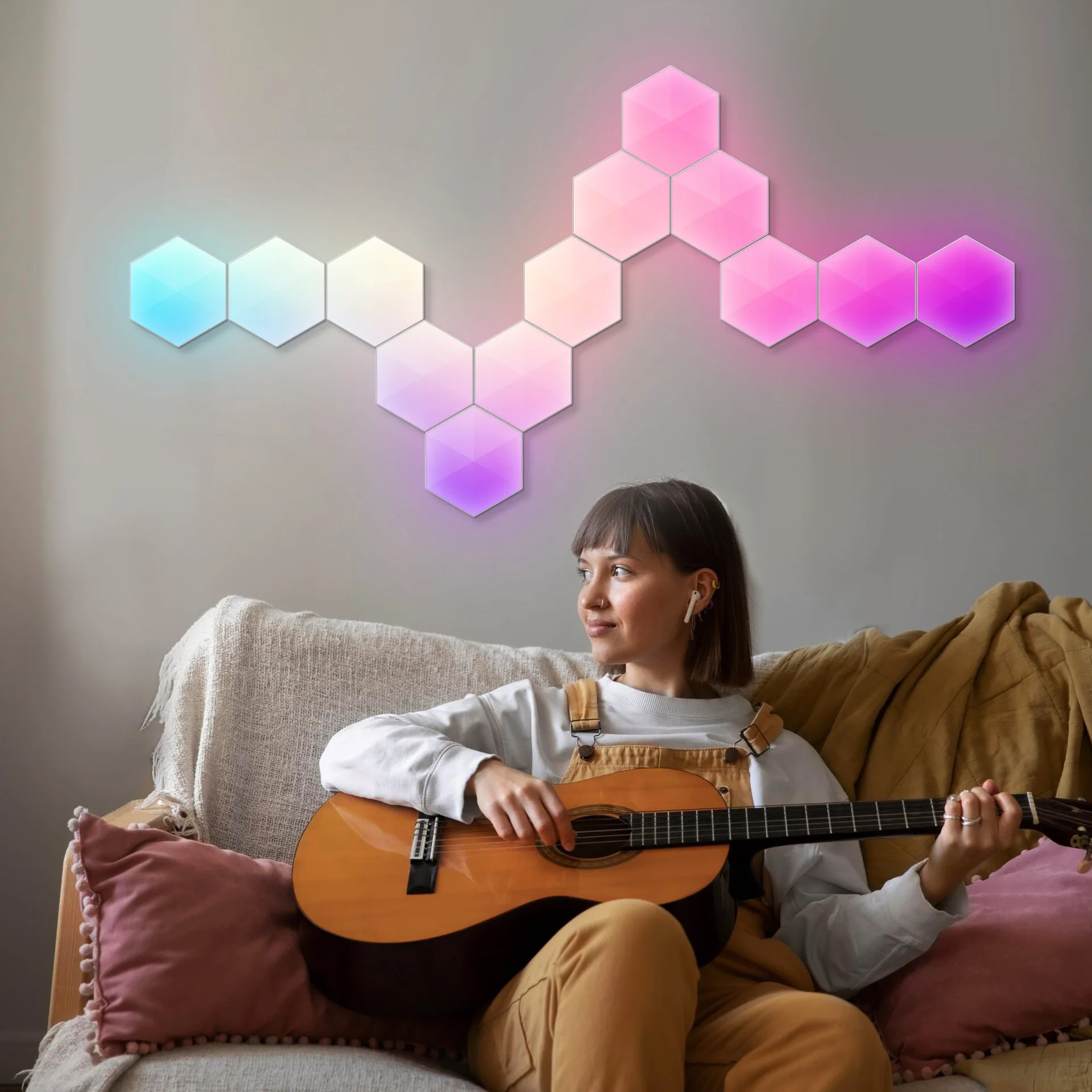 Tuya App Control Led Panel Hexagonal Wall Lamp Diy Geometry Splicing Hex Honeycomb Night Light  work with Google and Alexa