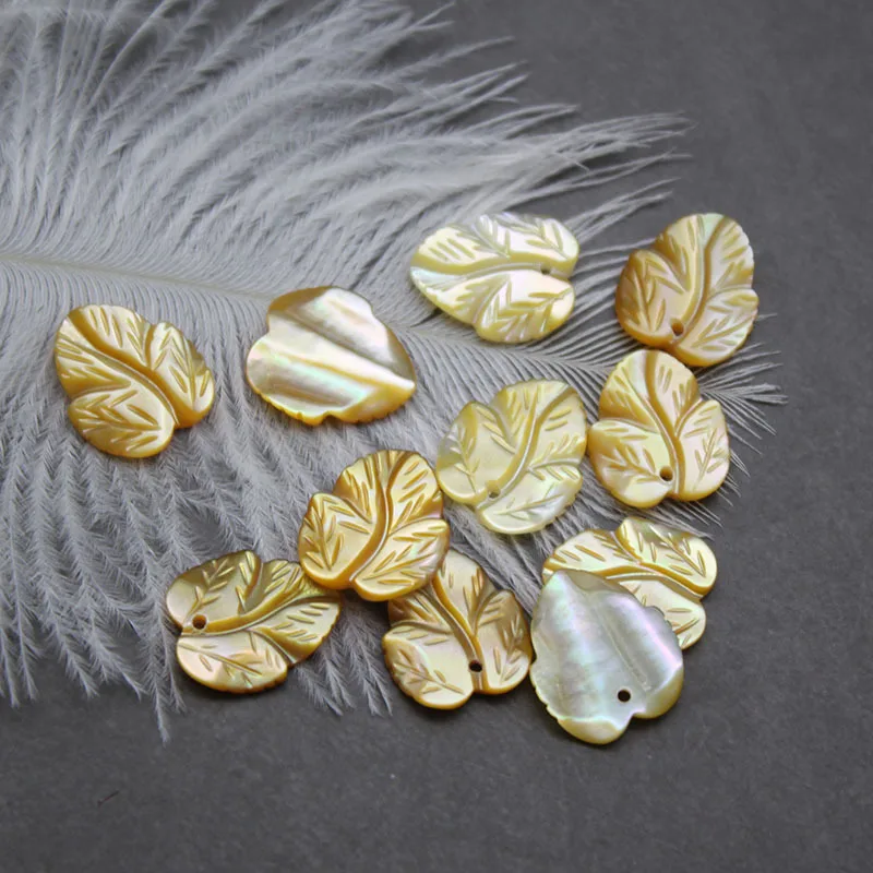 Wholesale Loose Gemstones Mother of Pearl MOP Leaf Shape Natural Shell Carved Flower 12*14mm for Jewelry Making
