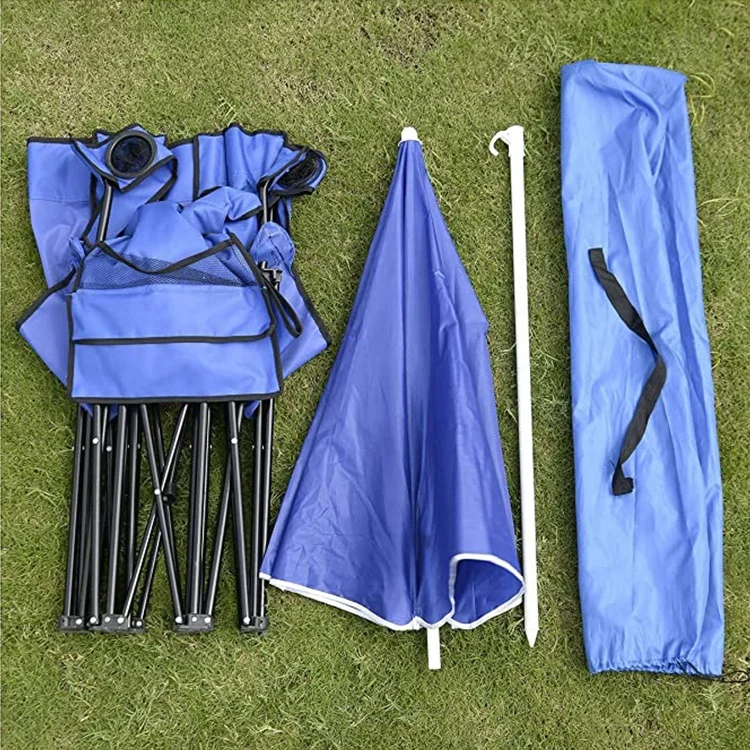 
Portable Folding Picnic Double Chair W/Umbrella Table Cooler Beach Camping Chair 