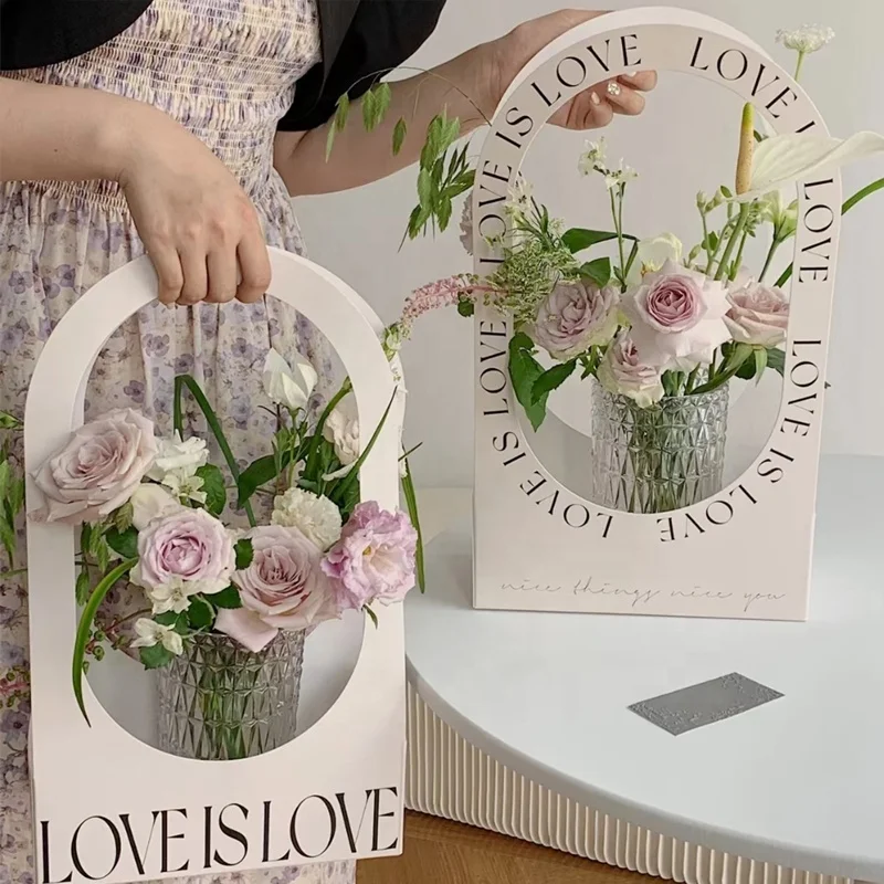 Paper portable flower basket flower packaging bag gift box bouquet tote bag christmas arrangement box fresh flower