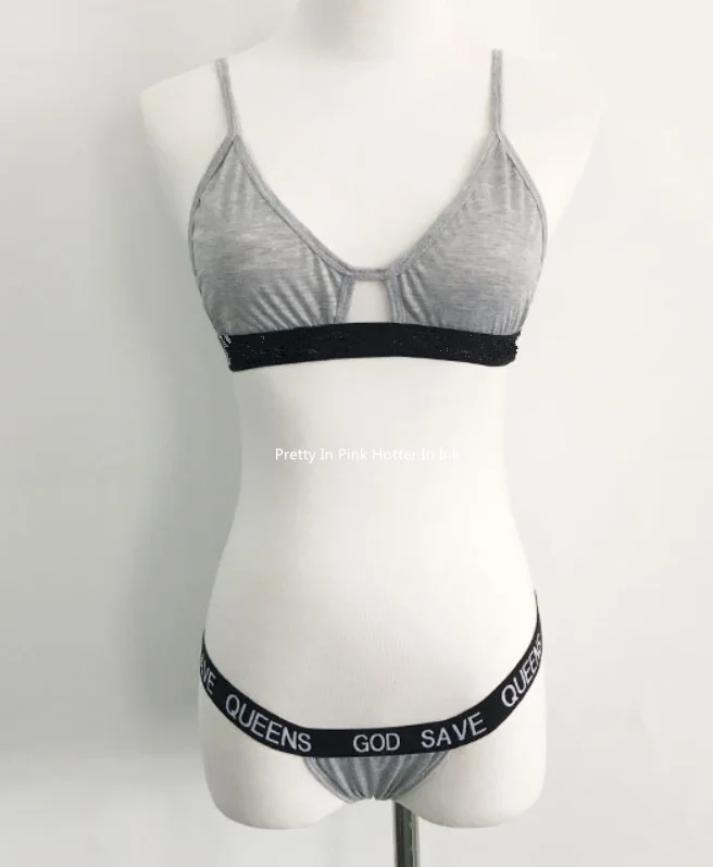 
Fashion Custom Logo Sport Underwear Set Lingerie Women Cotton Bra And Panties Thong Set Letter Print Band Bralette Knicker Set 