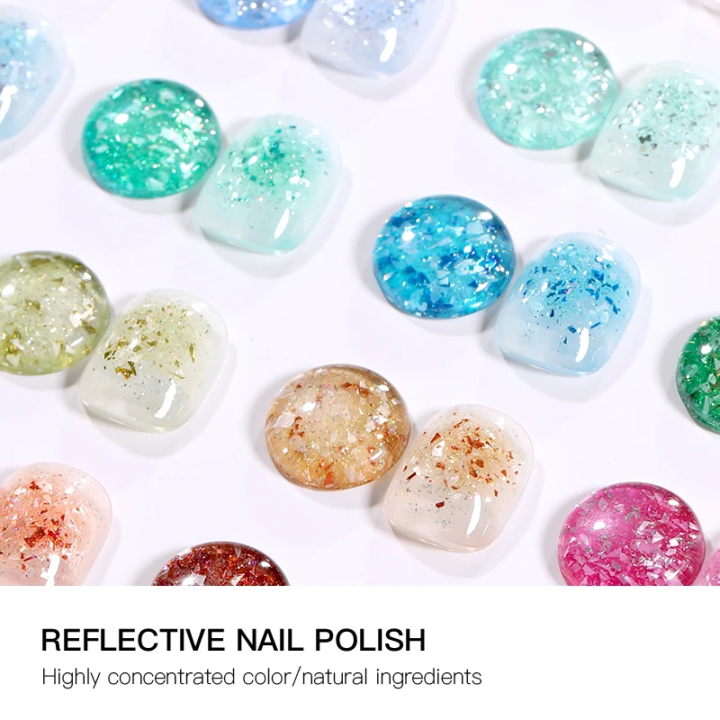 Hema Tpo Free Shell Sequin Nails Gel Polish Set Colors Glitter Flake Gel Nail Supplier Gel Polish
