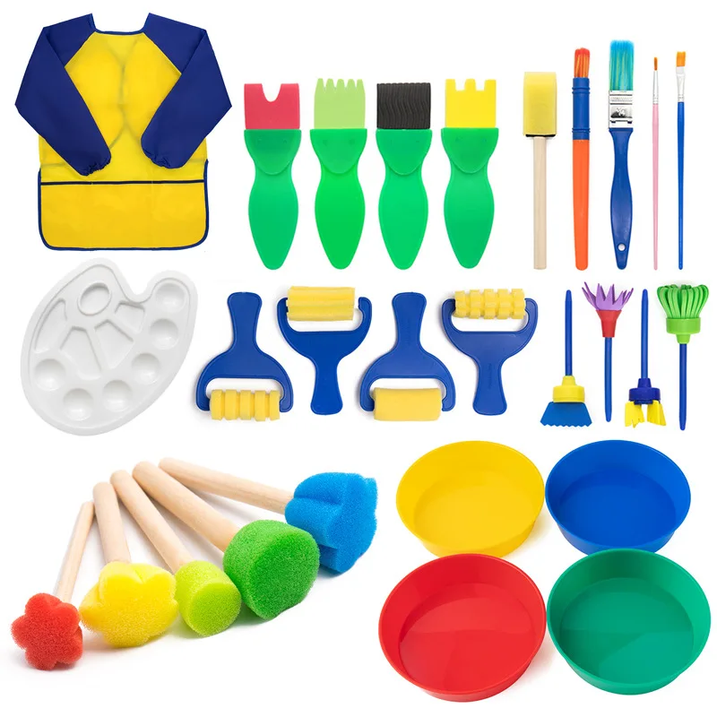 Professional foam paint brush kids art sponge brush cleaning brush fun learning paint set 28 pcs