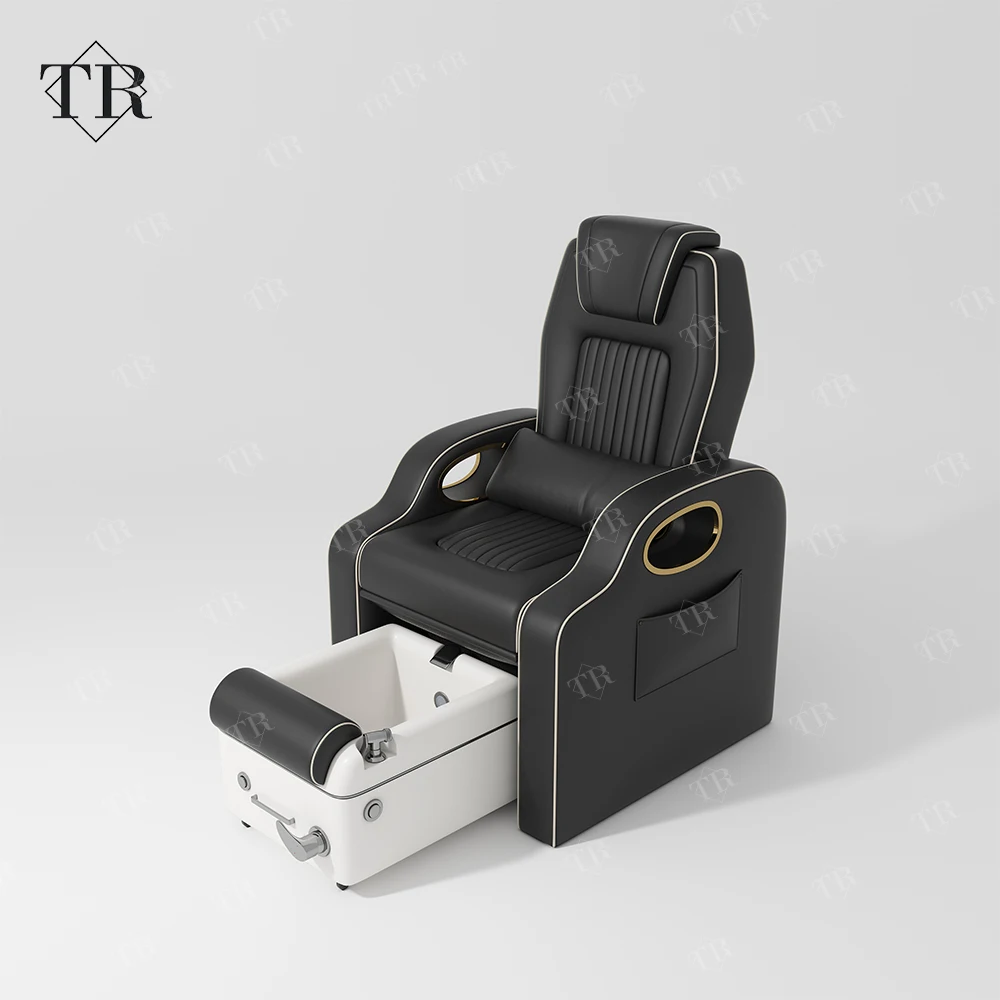 Turri Modern Black Pedicure Chairs No Plumbing Reclining Refexologe Foot Spa Massage Washing Chair With Removable Bowl