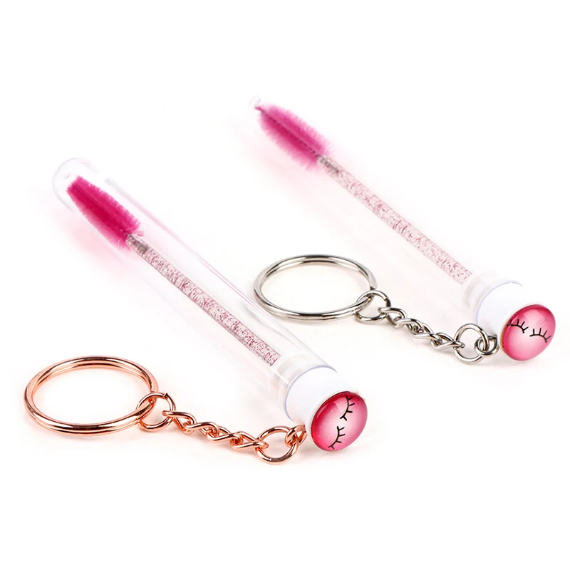 Diamond Keychain Ring Eyelash Roller Brush Tube with Cover Transparent Tube Eyelash Brush
