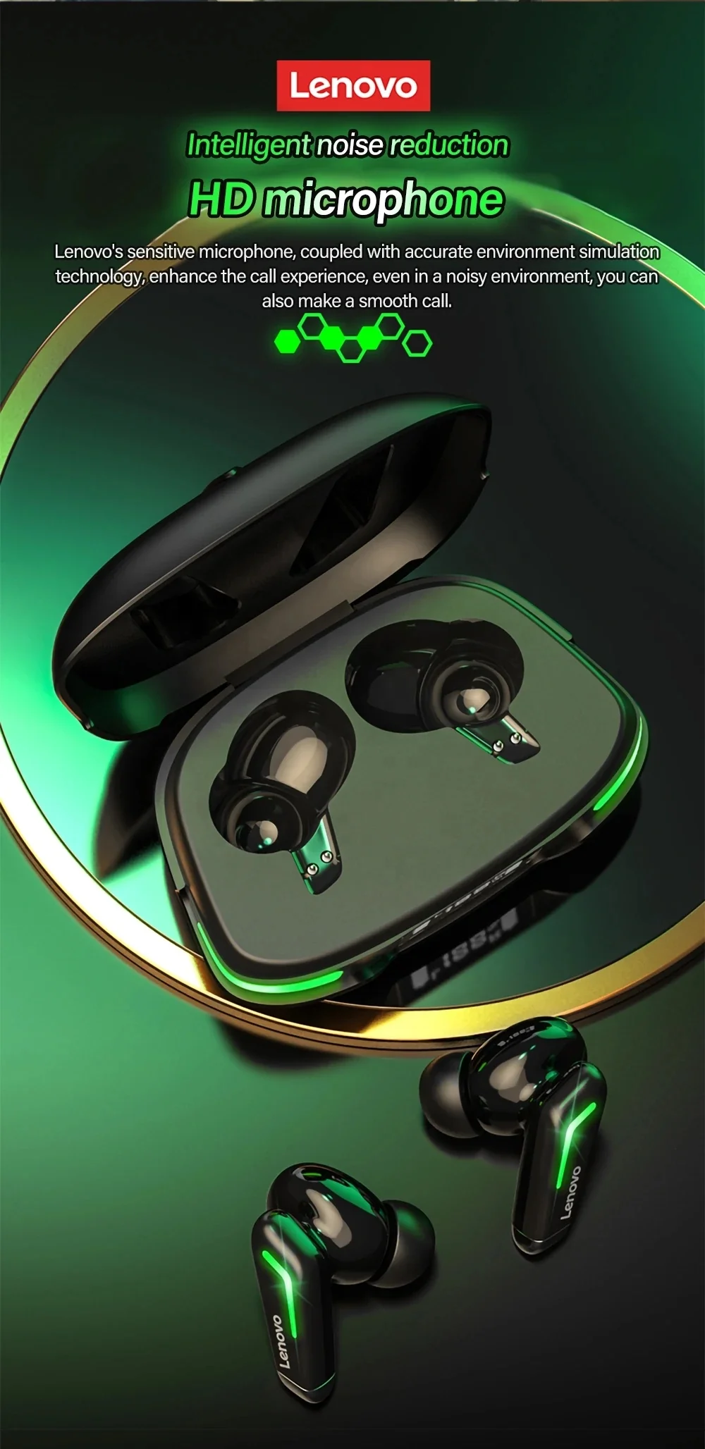 Original Lenovo GM3 Gaming Headphone With Digital Display TWS Low Latency Gaming Headset Noise Cancelling for Game Play