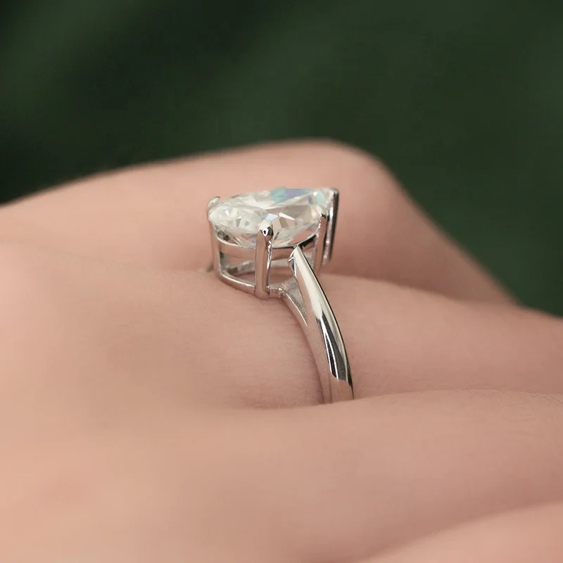 925 silver pear shape solitaire moissanite diamond ring