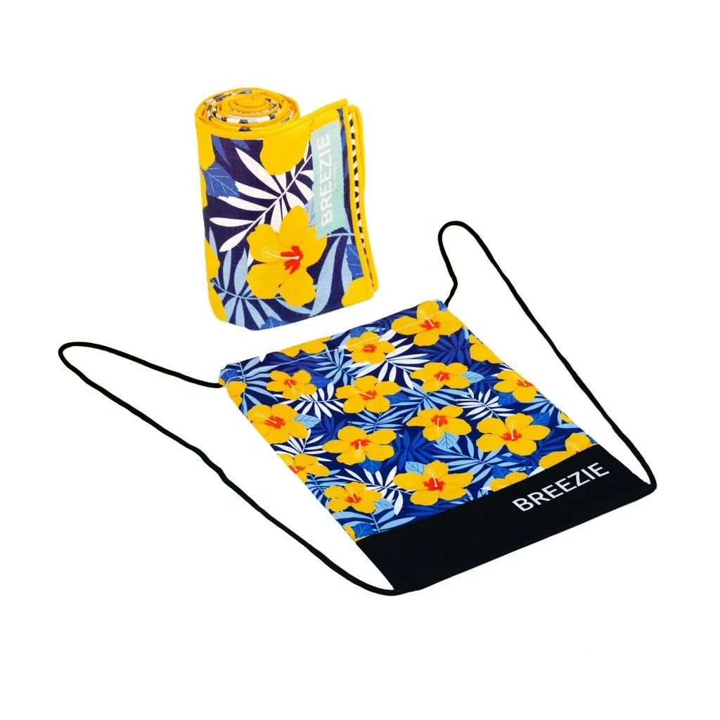 Wholesale quick dry 80 polyester 20 polyamide printed microfiber travel beach towel with pouch mesh bag