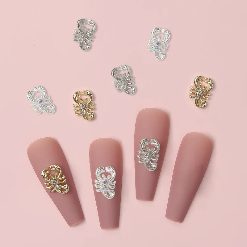 Luxury 3D Gold & Silver Scorpion Crystal Rhinestones Alloy Nail Art Charms for DIY Manicure Metal Jewelry Accessories