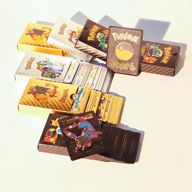 Foil Poke Mon Card Poke Mon Booster Box Durable Custom Playing Cards Front Gold a Mazon Best Sale 55 Pcs/box Pvc Plastic Normal