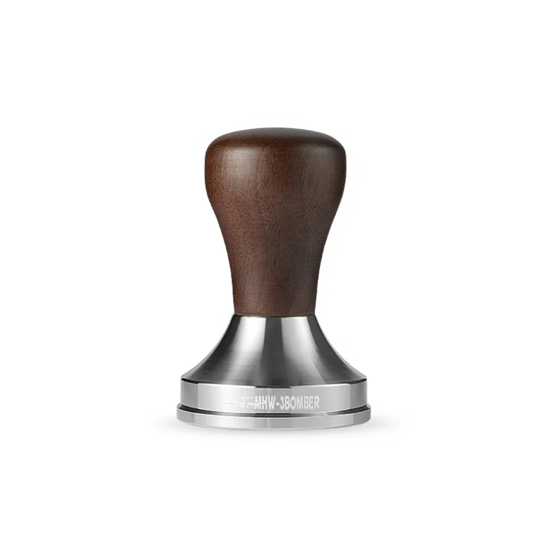 China factory Custom Coffee machine accessories walnut handle thread base 304 Stainless Steel coffee tamper 58mm