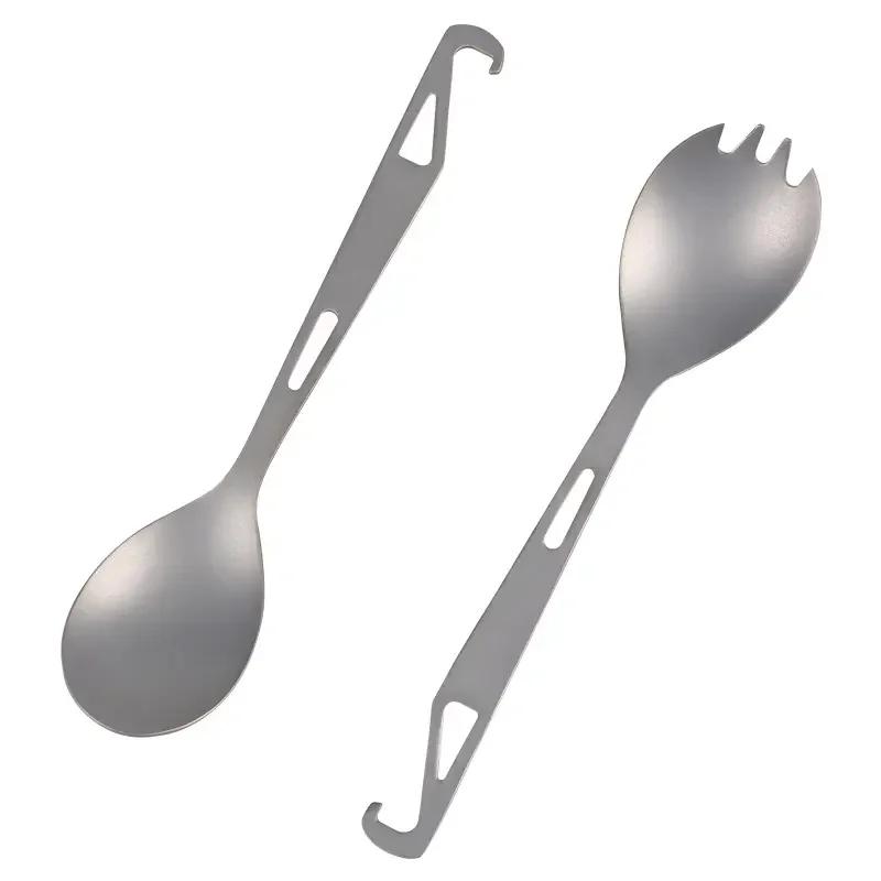 Factory hot sale titanium cutlery wholesale outdoor long handle titanium spoon camping cutlery with bottle opener
