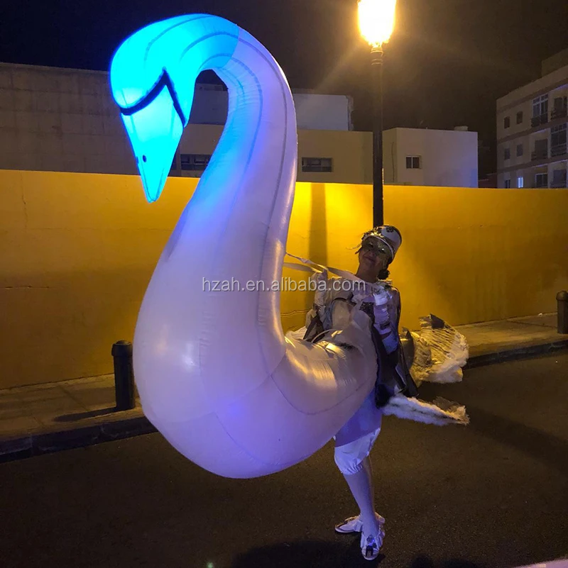 White Inflatable LED Walking Swan Costume for Carnival Parade Performance