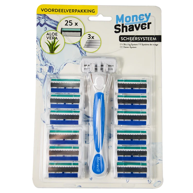 Disposable Five 5 blade stainless steel men shaving system razors with refillable cartridge head