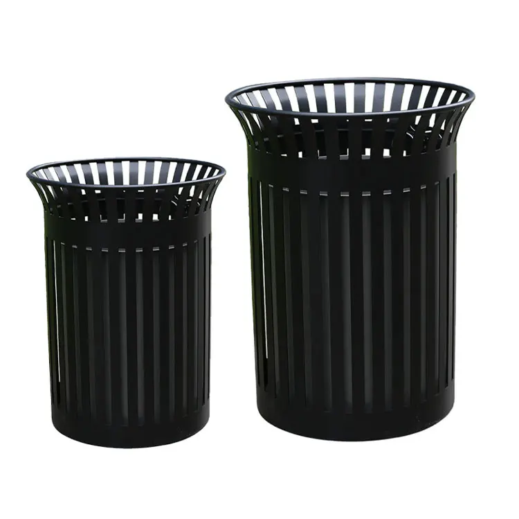 Black Decorative Baskets Garbage Bin Trash Can Garden Metal Round Perforated Galvanized Steel Street Arlau Outdoor Manufacturer