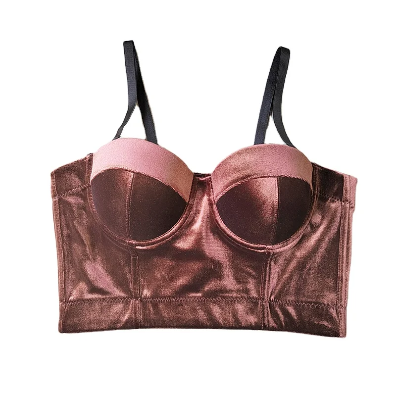 Real Velvet Suspender Bra Solid Color Steel Ring Body Shaping Vest Short Style Corset